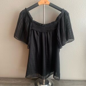 Ann Taylor Black Polyester Chiffon Short Sleeve Dress Blouse Women’s Sz Small